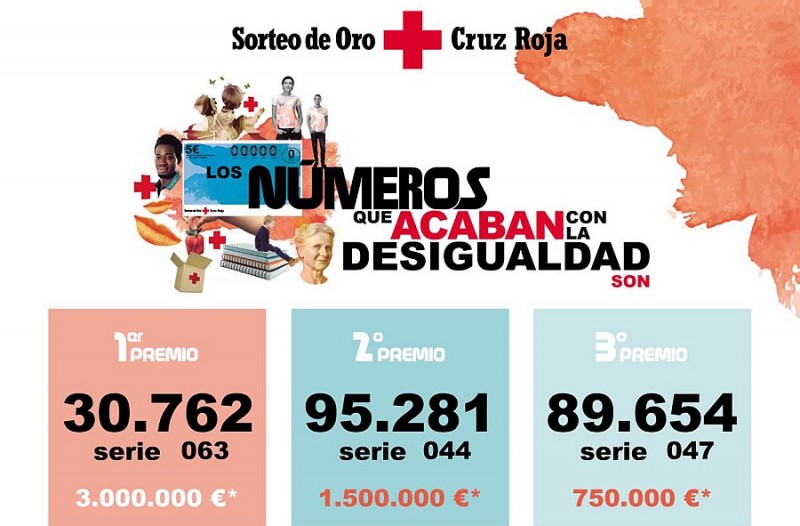 Primer premio del Sorteo de Oro de Cruz Roja  al n� 30.762 de la serie 063