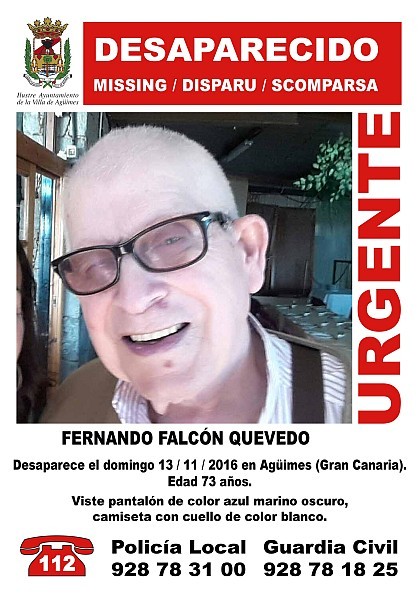 Contin�a sin aparecer Fernando Falc�n Quevedo de 73 a�os