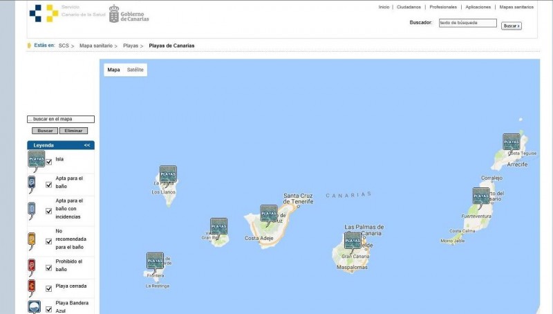 Un mapa geolocalizado permite conocer el estado real de las 175 playas de Canarias